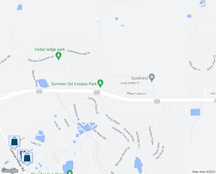 map of restaurants, bars, coffee shops, grocery stores, and more near 16229 Summerset Estates Boulevard in Conroe