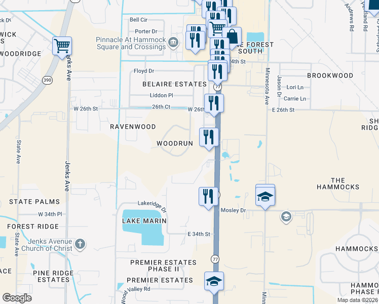 map of restaurants, bars, coffee shops, grocery stores, and more near 142 Cottonwood Circle in Lynn Haven
