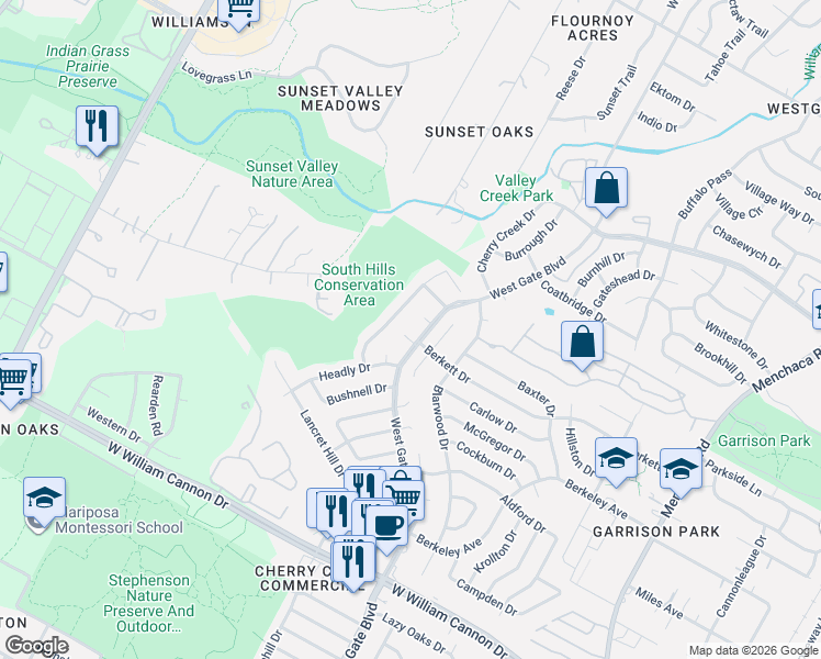map of restaurants, bars, coffee shops, grocery stores, and more near 2902 Luton Cove in Austin