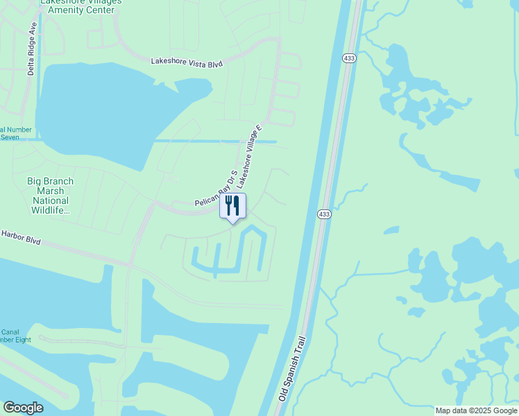 map of restaurants, bars, coffee shops, grocery stores, and more near 754 Lakeshore Village Drive in Slidell