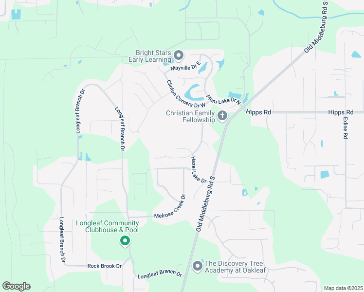 map of restaurants, bars, coffee shops, grocery stores, and more near 9733 Hazel Lake Drive in Jacksonville