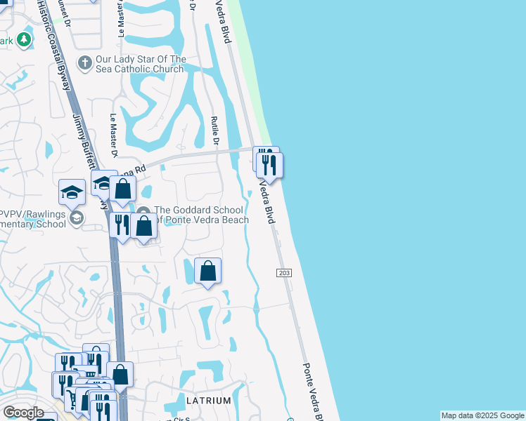 map of restaurants, bars, coffee shops, grocery stores, and more near 620 Ponte Vedra Boulevard in Ponte Vedra Beach