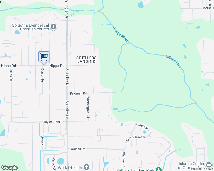 map of restaurants, bars, coffee shops, grocery stores, and more near 8455 Feldman Road in Jacksonville