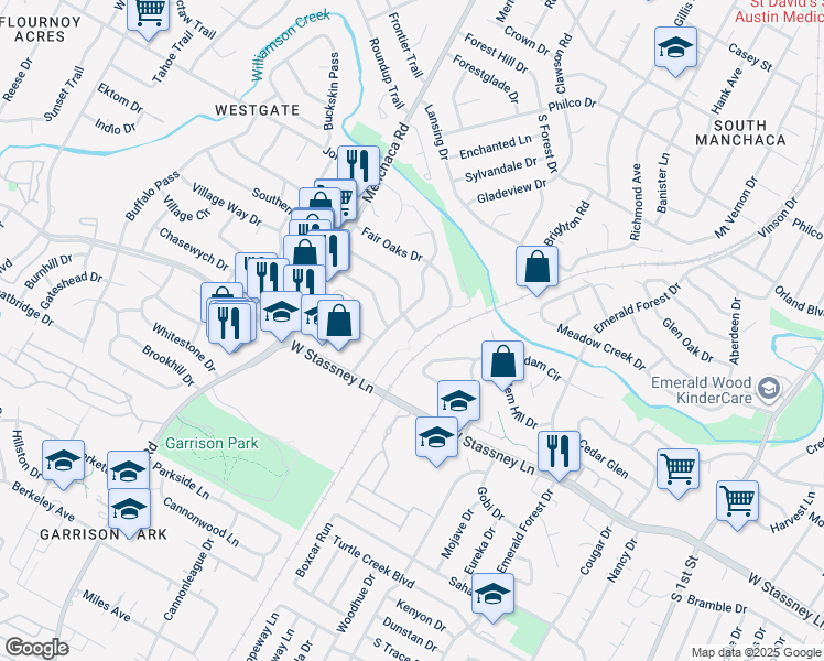 map of restaurants, bars, coffee shops, grocery stores, and more near 5212 Saint Georges Green in Austin