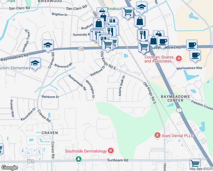 map of restaurants, bars, coffee shops, grocery stores, and more near 5233 Hunt Valley Drive West in Jacksonville