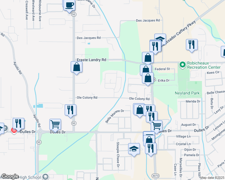 map of restaurants, bars, coffee shops, grocery stores, and more near 108 Thompson Loop in Lafayette