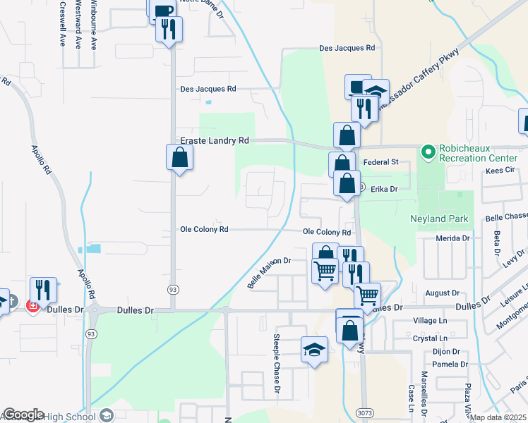 map of restaurants, bars, coffee shops, grocery stores, and more near 101 Thompson Loop in Lafayette