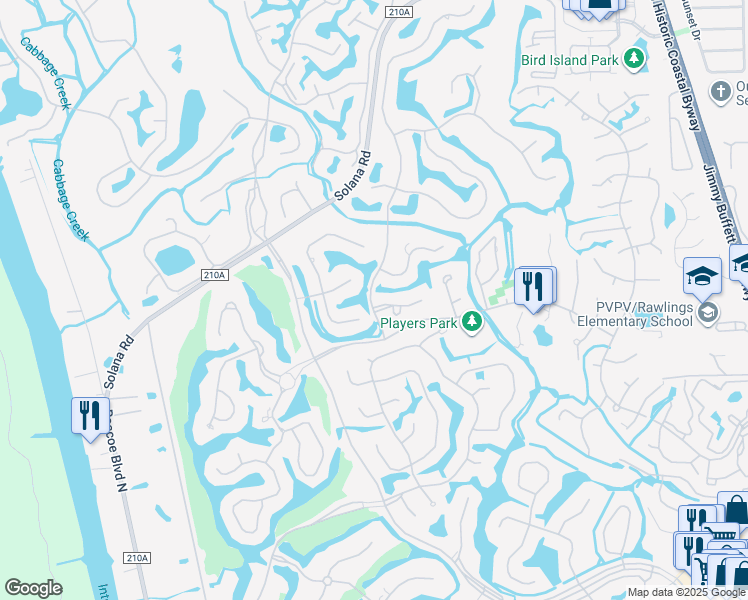 map of restaurants, bars, coffee shops, grocery stores, and more near 1 Turtleback Trail in Ponte Vedra Beach