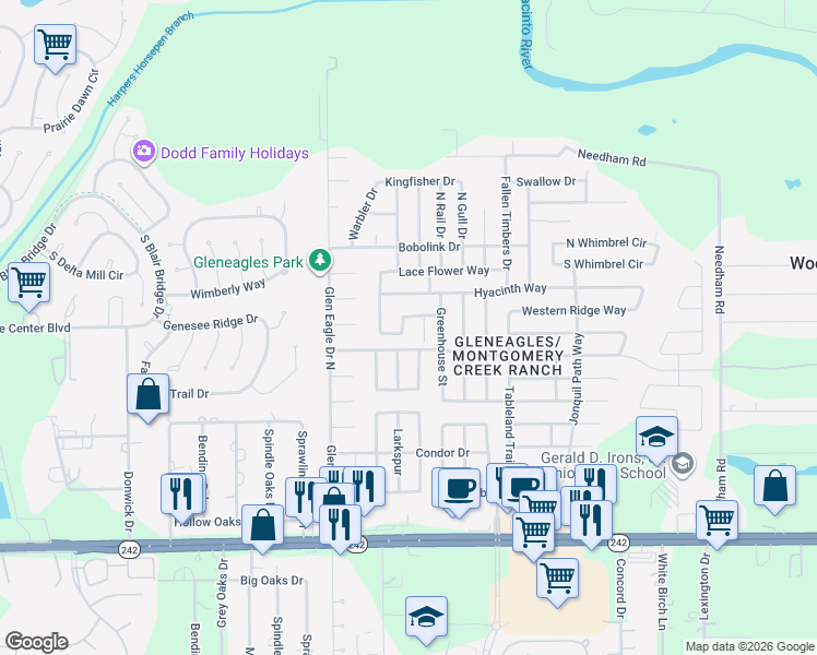 map of restaurants, bars, coffee shops, grocery stores, and more near 9840 Expedition Trail in Conroe