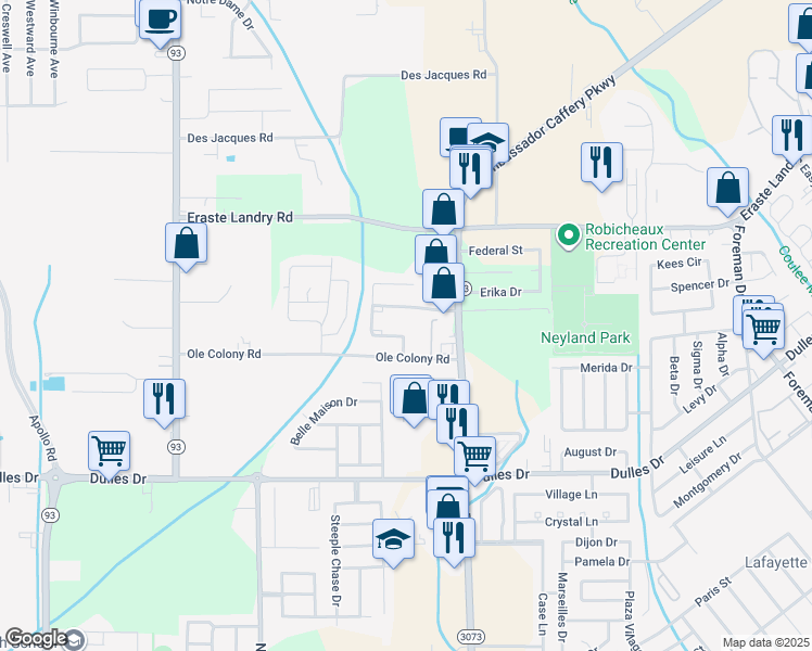 map of restaurants, bars, coffee shops, grocery stores, and more near 107 West Avondale Drive in Lafayette