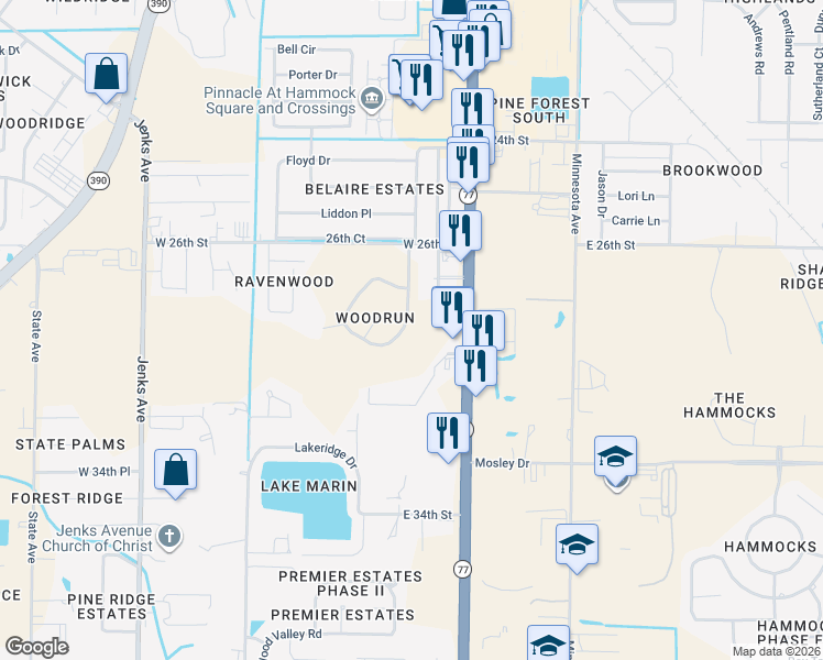 map of restaurants, bars, coffee shops, grocery stores, and more near 142 Cottonwood Circle in Lynn Haven