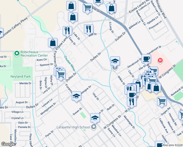 map of restaurants, bars, coffee shops, grocery stores, and more near 200 Bridgeway Drive in Lafayette