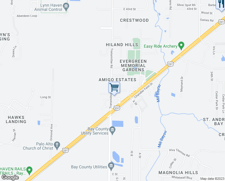 map of restaurants, bars, coffee shops, grocery stores, and more near 3509 East 37th Plaza in Panama City