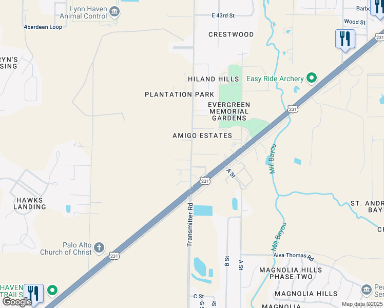 map of restaurants, bars, coffee shops, grocery stores, and more near 3501 East 37th Plaza in Panama City