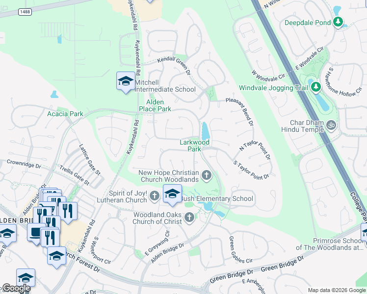 map of restaurants, bars, coffee shops, grocery stores, and more near 167 West Bristol Oak Circle in Spring
