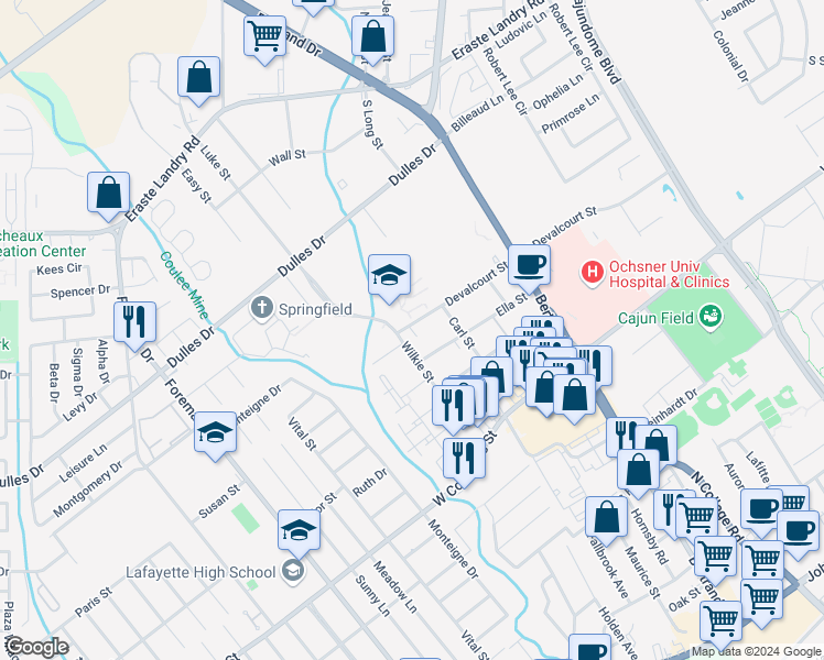 map of restaurants, bars, coffee shops, grocery stores, and more near 103 Ragin Lofts Alley in Lafayette