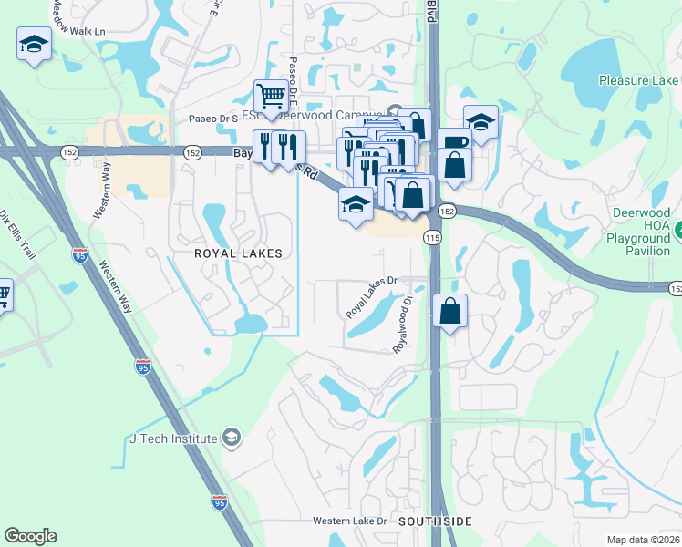 map of restaurants, bars, coffee shops, grocery stores, and more near 6201 Grayling Drive in Jacksonville