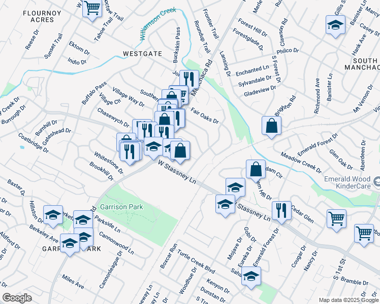 map of restaurants, bars, coffee shops, grocery stores, and more near 1703 Inverness Boulevard in Austin