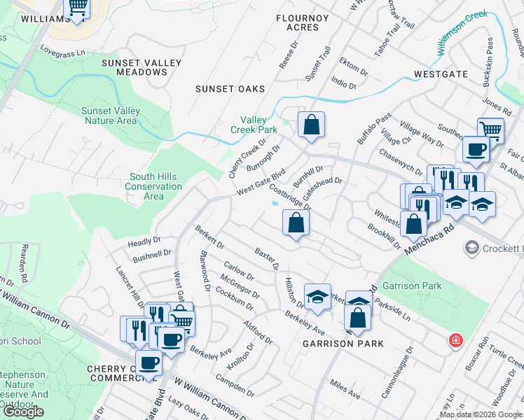 map of restaurants, bars, coffee shops, grocery stores, and more near 6004 Whipple Way in Austin