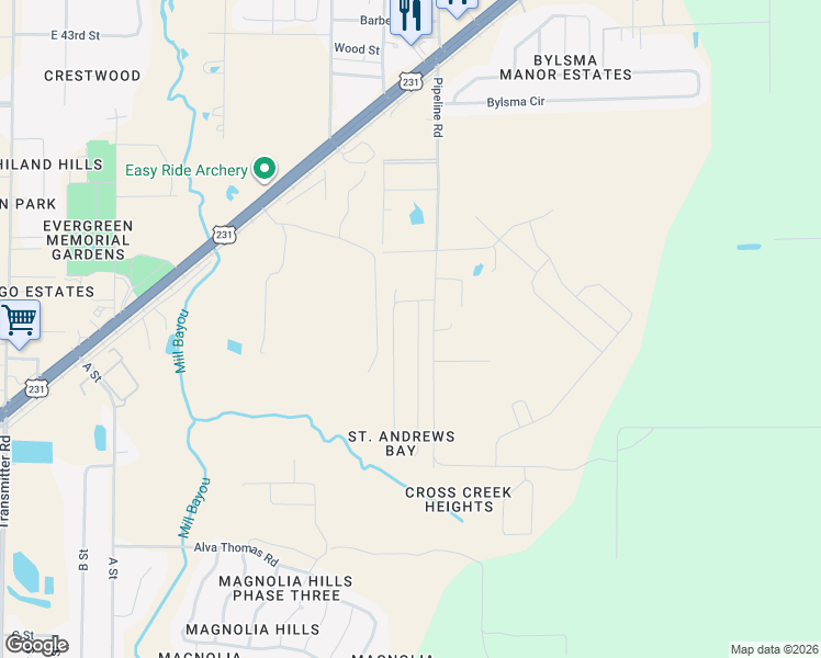 map of restaurants, bars, coffee shops, grocery stores, and more near 3765 Cedar Park Lane in Panama City