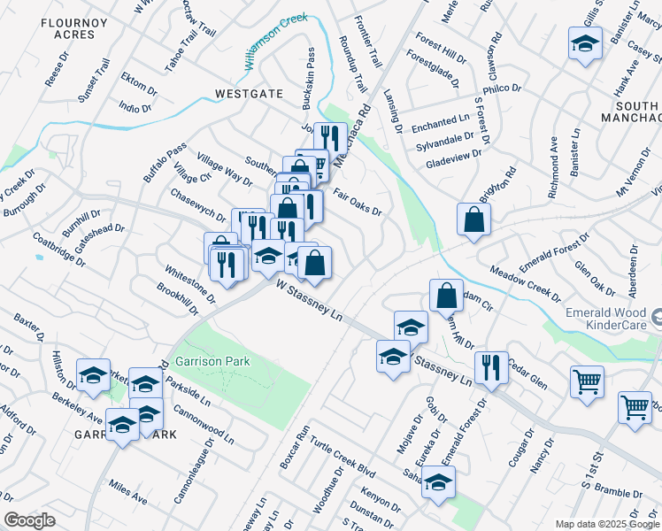 map of restaurants, bars, coffee shops, grocery stores, and more near 1703 Inverness Boulevard in Austin
