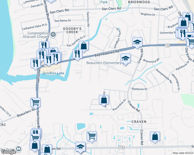 map of restaurants, bars, coffee shops, grocery stores, and more near 8914 Heavenside Drive in Jacksonville