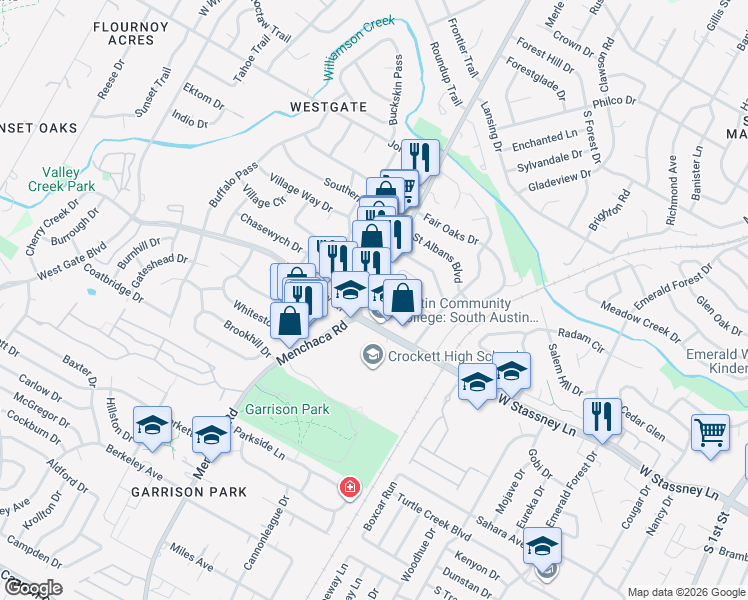 map of restaurants, bars, coffee shops, grocery stores, and more near 5517 Manchaca Rd in Austin
