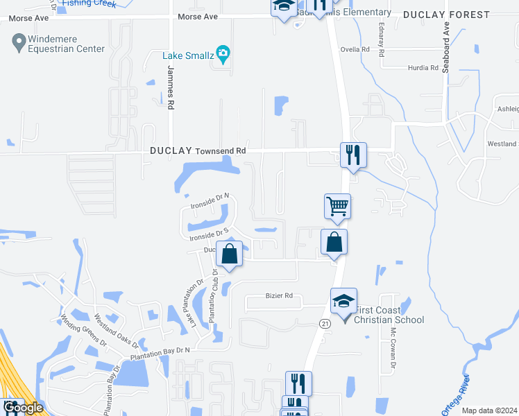 map of restaurants, bars, coffee shops, grocery stores, and more near 7262 Preston Pines Trail in Jacksonville