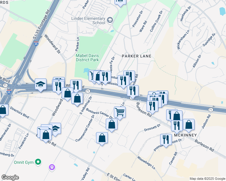 map of restaurants, bars, coffee shops, grocery stores, and more near 2400 East Ben White Boulevard in Austin