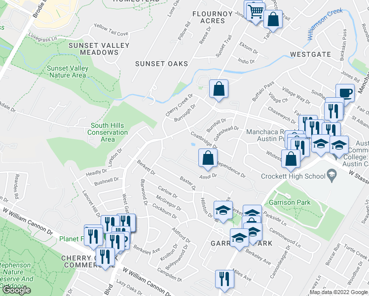 map of restaurants, bars, coffee shops, grocery stores, and more near 6004 Whipple Way in Austin