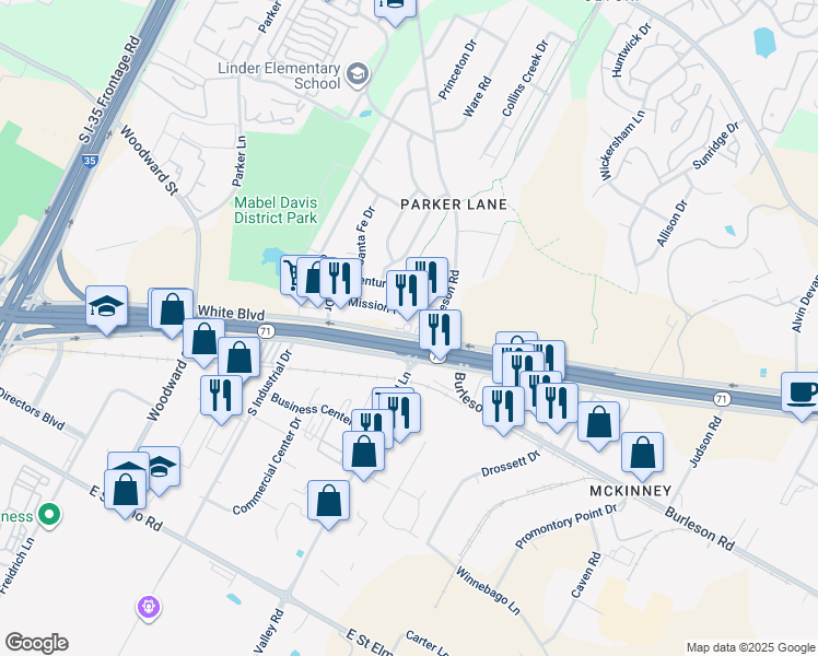 map of restaurants, bars, coffee shops, grocery stores, and more near 2506 East Ben White Boulevard in Austin