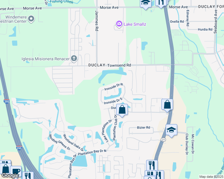 map of restaurants, bars, coffee shops, grocery stores, and more near 6306 Ironside Drive North in Jacksonville