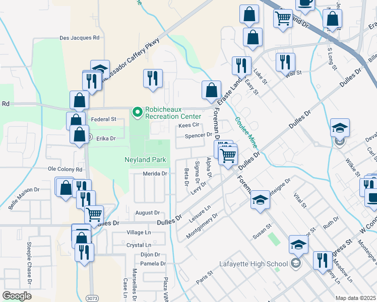 map of restaurants, bars, coffee shops, grocery stores, and more near 408 Kees Circle in Lafayette
