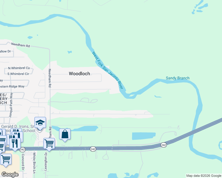 map of restaurants, bars, coffee shops, grocery stores, and more near 2559 River Ridge in Conroe