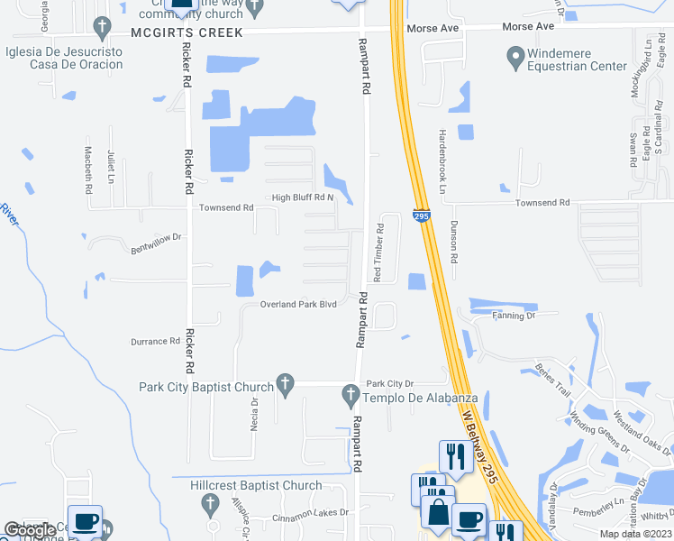 map of restaurants, bars, coffee shops, grocery stores, and more near 7312 Wood Duck Road in Jacksonville