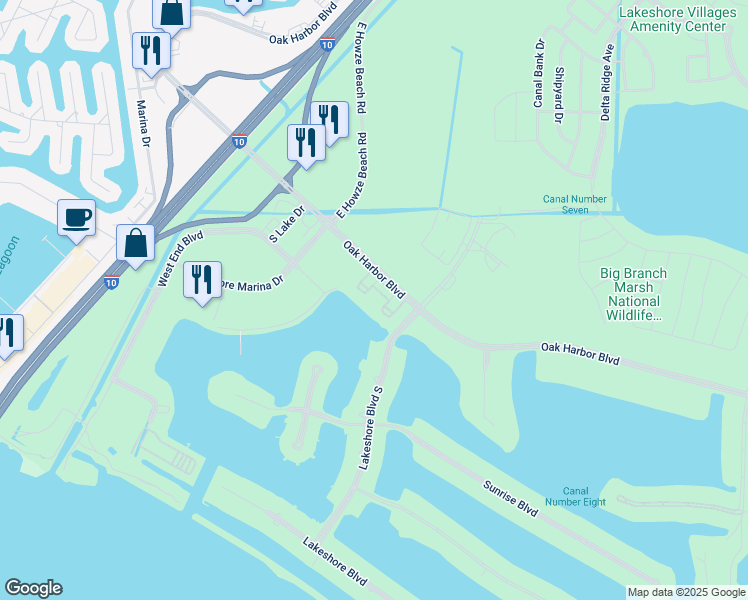map of restaurants, bars, coffee shops, grocery stores, and more near 3520 Oak Harbor Boulevard in Slidell