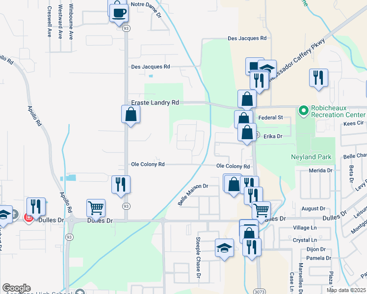 map of restaurants, bars, coffee shops, grocery stores, and more near 108 Thompson Loop in Lafayette