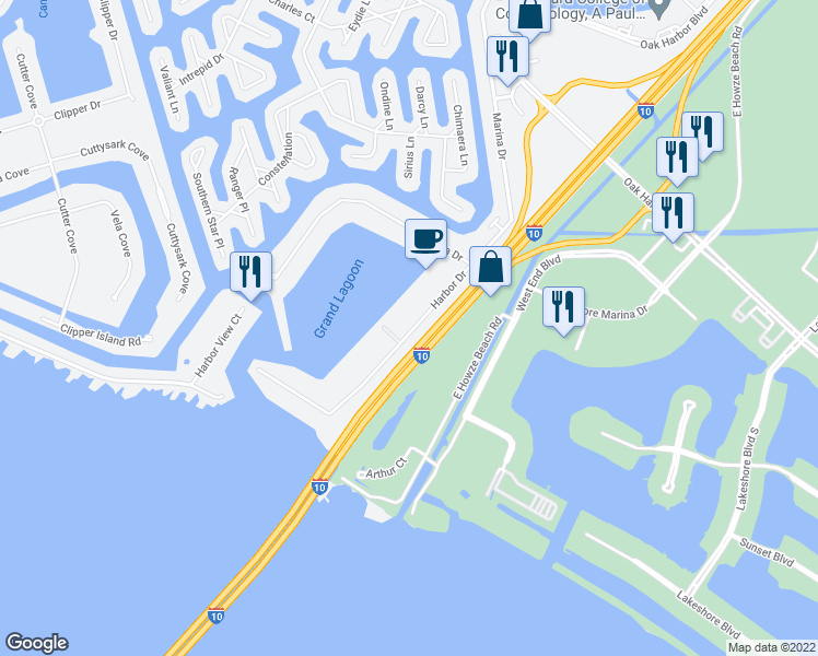 map of restaurants, bars, coffee shops, grocery stores, and more near 1490 Harbor Drive in Slidell