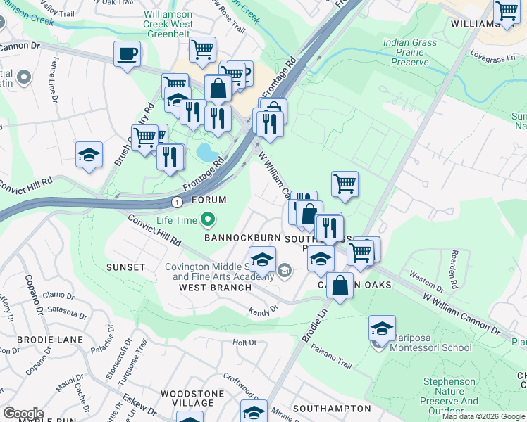 map of restaurants, bars, coffee shops, grocery stores, and more near 3902 Glasgow Drive in Austin