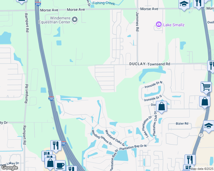 map of restaurants, bars, coffee shops, grocery stores, and more near 6776 Townsend Road in Jacksonville