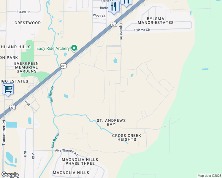 map of restaurants, bars, coffee shops, grocery stores, and more near 3765 Cedar Park Lane in Panama City
