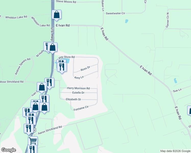 map of restaurants, bars, coffee shops, grocery stores, and more near 235 Linzy Store Road in Crawfordville