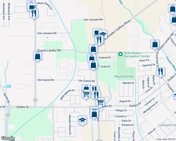 map of restaurants, bars, coffee shops, grocery stores, and more near 107 West Avondale Drive in Lafayette