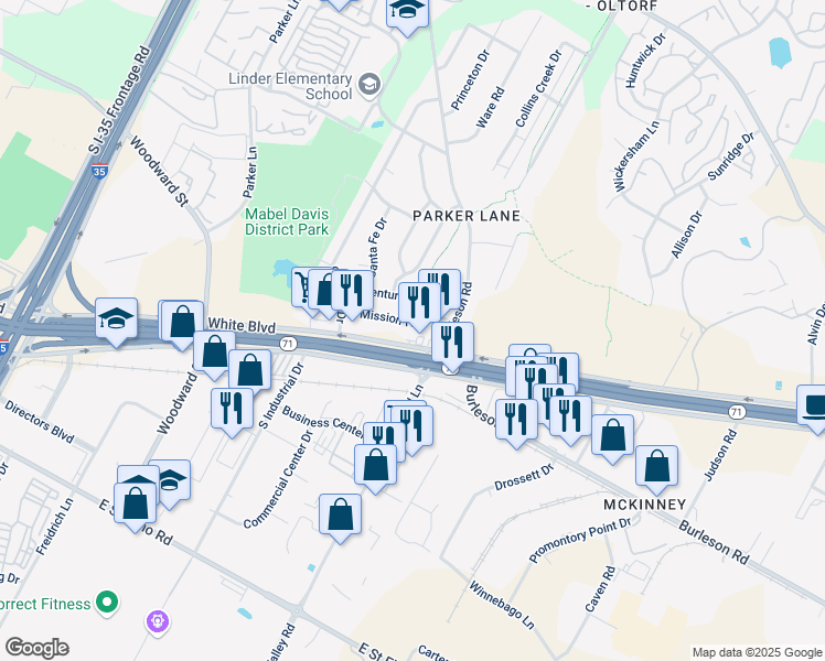 map of restaurants, bars, coffee shops, grocery stores, and more near 2506 East Ben White Boulevard in Austin