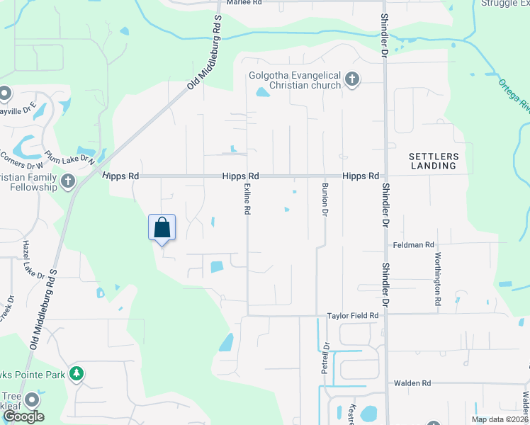 map of restaurants, bars, coffee shops, grocery stores, and more near 7239 Exline Road in Jacksonville