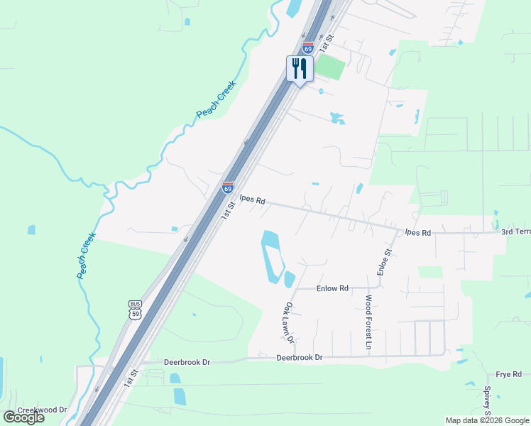 map of restaurants, bars, coffee shops, grocery stores, and more near 25454 Ipes Road in Splendora