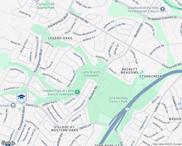 map of restaurants, bars, coffee shops, grocery stores, and more near 7910 Beckett Road in Austin