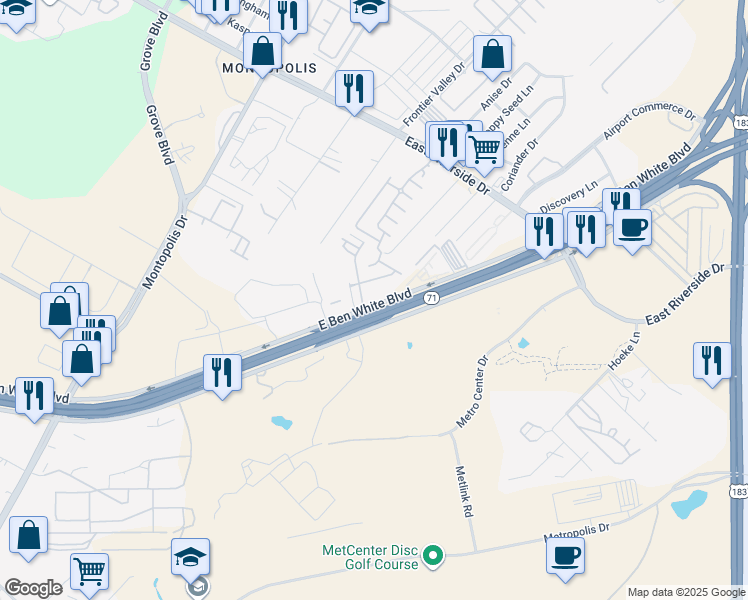 map of restaurants, bars, coffee shops, grocery stores, and more near 2312 Hermia Street in Austin