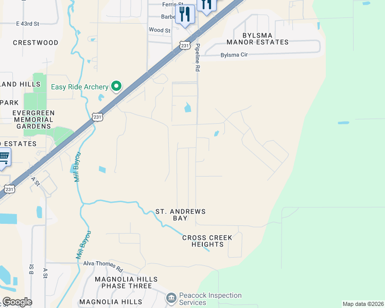 map of restaurants, bars, coffee shops, grocery stores, and more near 3780 Cedar Park Lane in Panama City