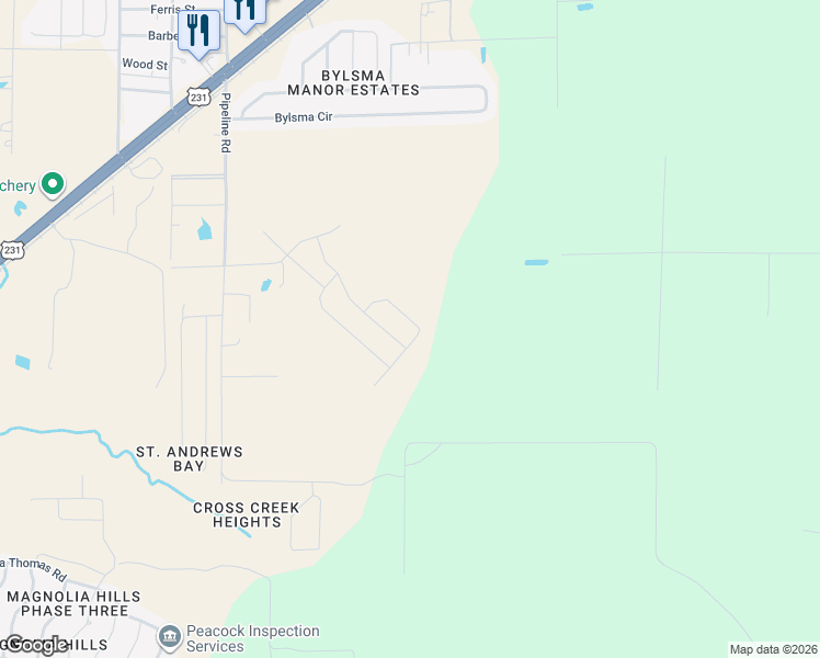 map of restaurants, bars, coffee shops, grocery stores, and more near 4499 East 39th Street in Panama City